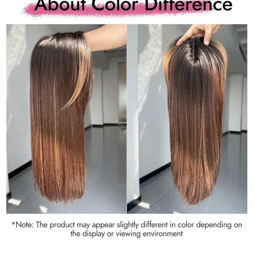 BrownHighlight Synthetic Hair Toppers With Thinning 5x6 Inch (24 Inch Long )